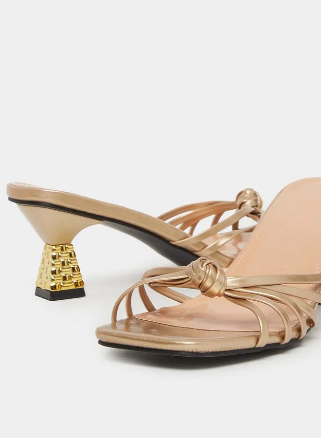 Take Two Women Beige Strappy Kitten Heel Sandals